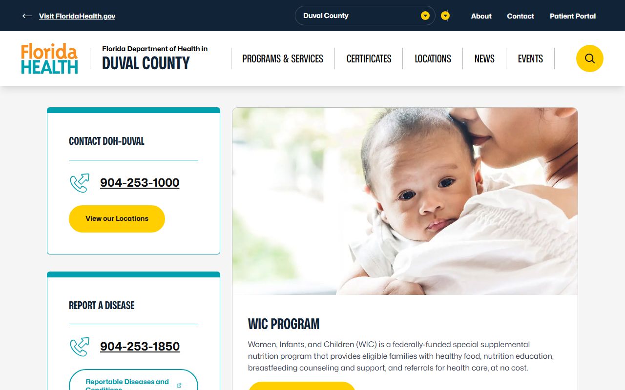 Duval County Health Department website for Jacksonville birth records