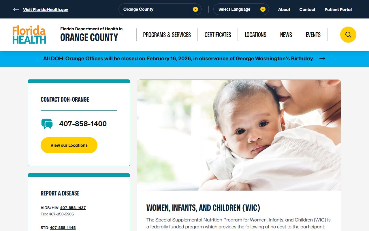 Orange County Health Department website for Orlando birth records