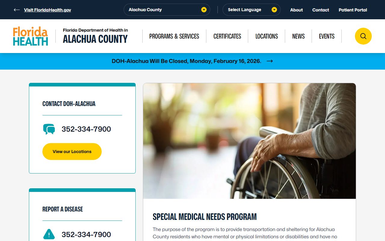 Alachua County Health Department home page for birth records and vital statistics