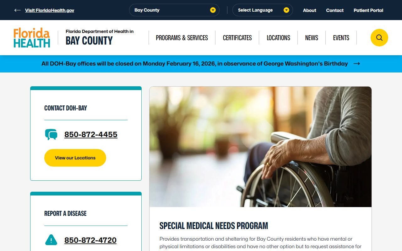 Bay County Health Department home page for birth records and vital statistics