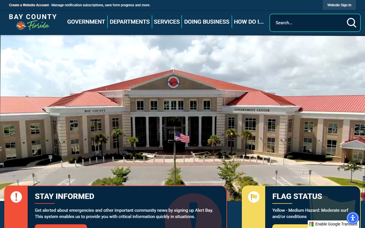 Bay County government website with links to birth records and local services