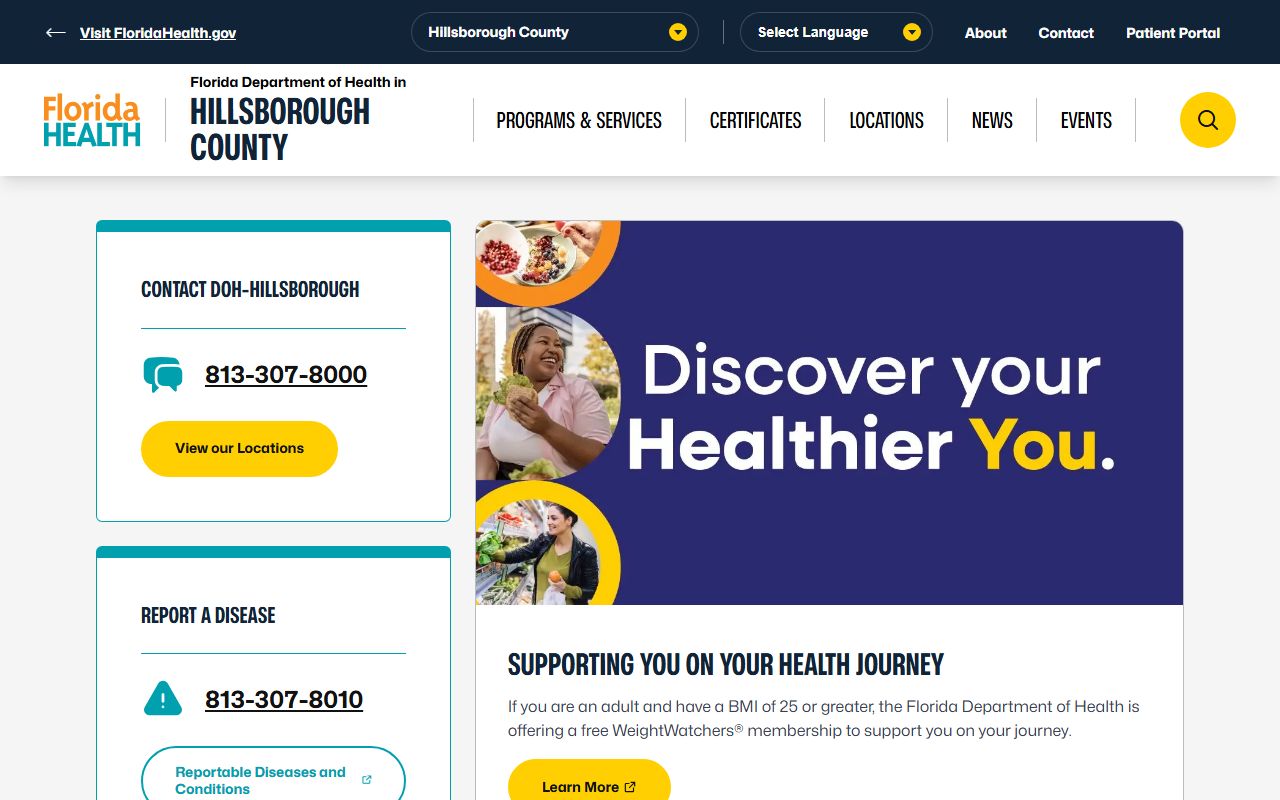 Hillsborough County Health Department main website for birth records services