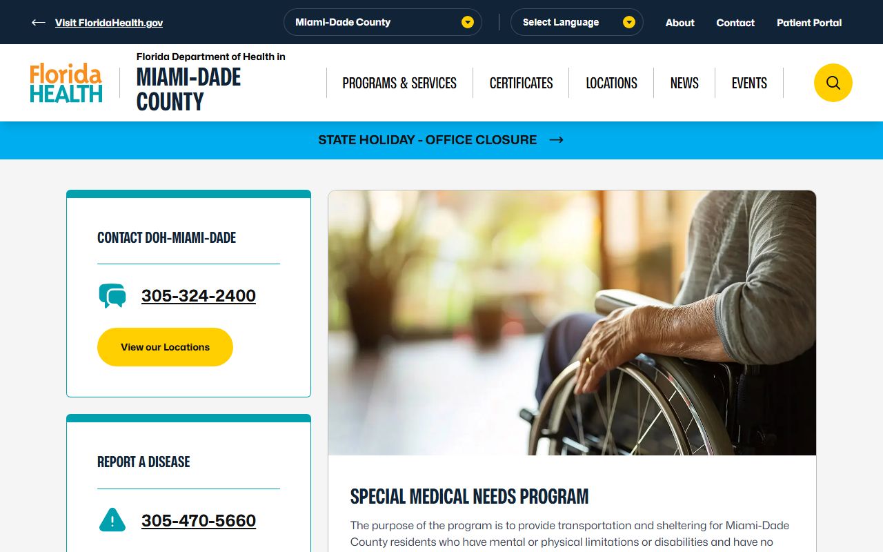 Miami-Dade County Health Department home page for birth records and services