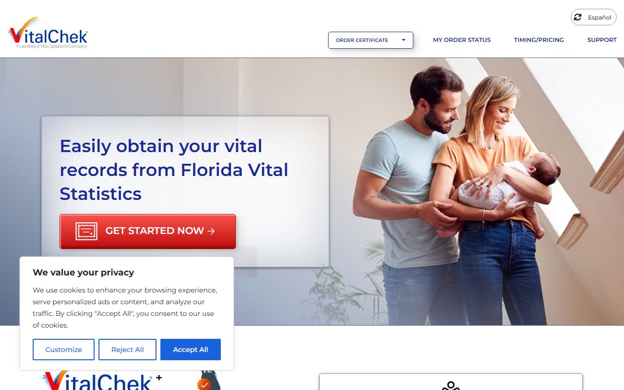 VitalChek online ordering portal for Florida birth certificates